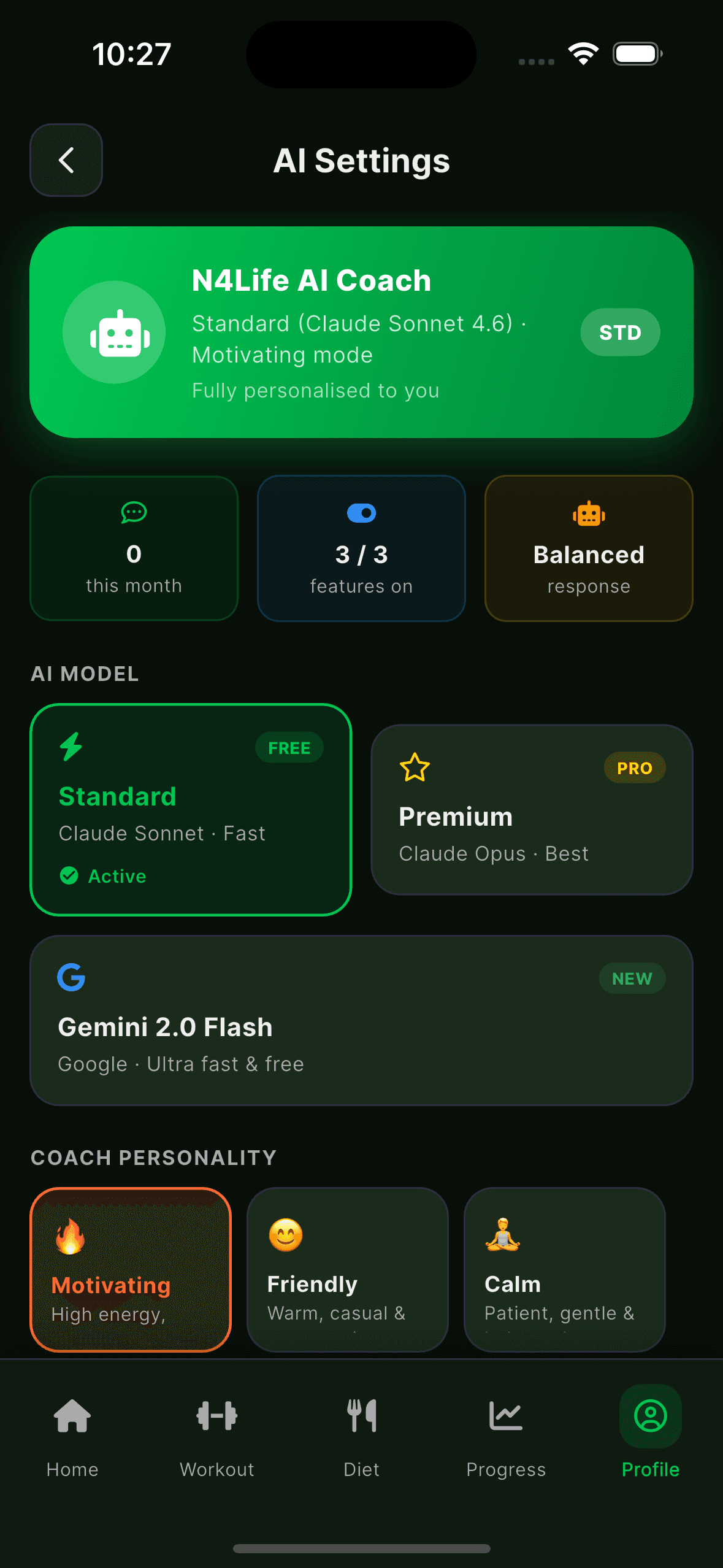 AI Coach screen in the N4Life app