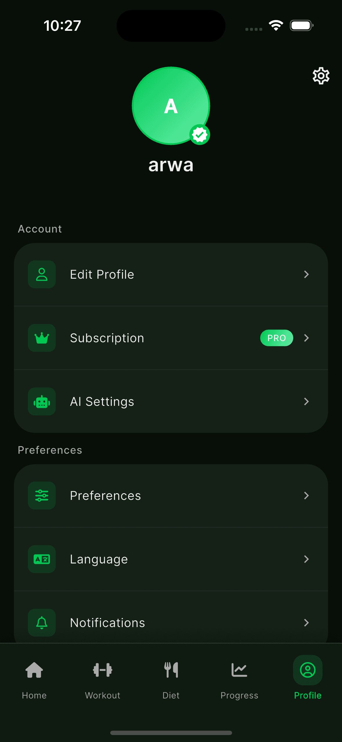 Profile screen in the N4Life app